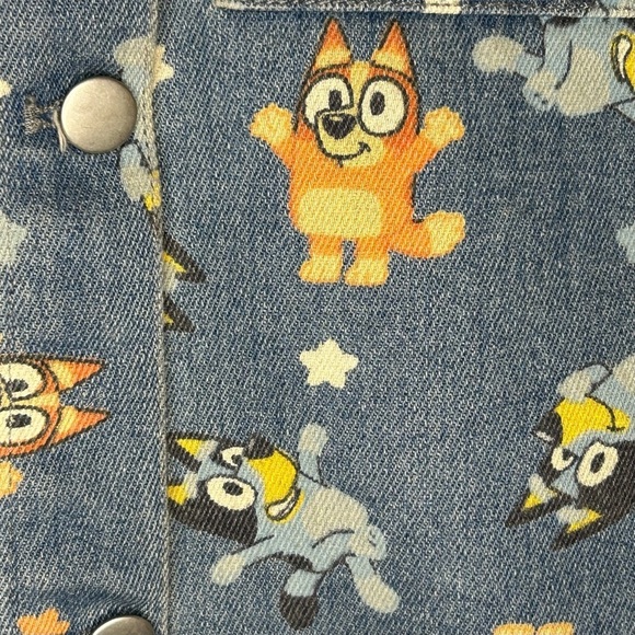 Girls Jean Jacket size XL(14) BLUEY Cartoon Print Denim Bingo Bluey School Coat - Picture 2 of 16